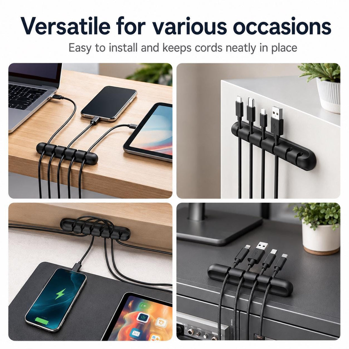 Cable Holder Clips, Adhesive Cord Organizer, Desk Wire Management for USB Charging Cable Nightstand