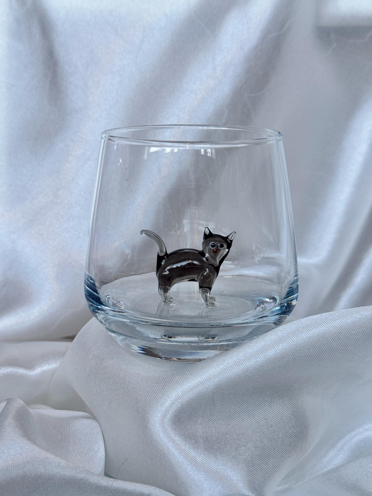 Handmade Murano Glass Cat Wine Glass | 3D Figurine, Stemless