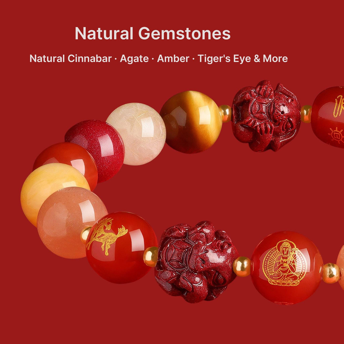 2027 Zodiac Gift Bracelet, Tai Sui Protection Bracelet, Natural Cinnabar & Gemstones, San He Liu He Talisman, Temple Blessed Chinese Zodiac