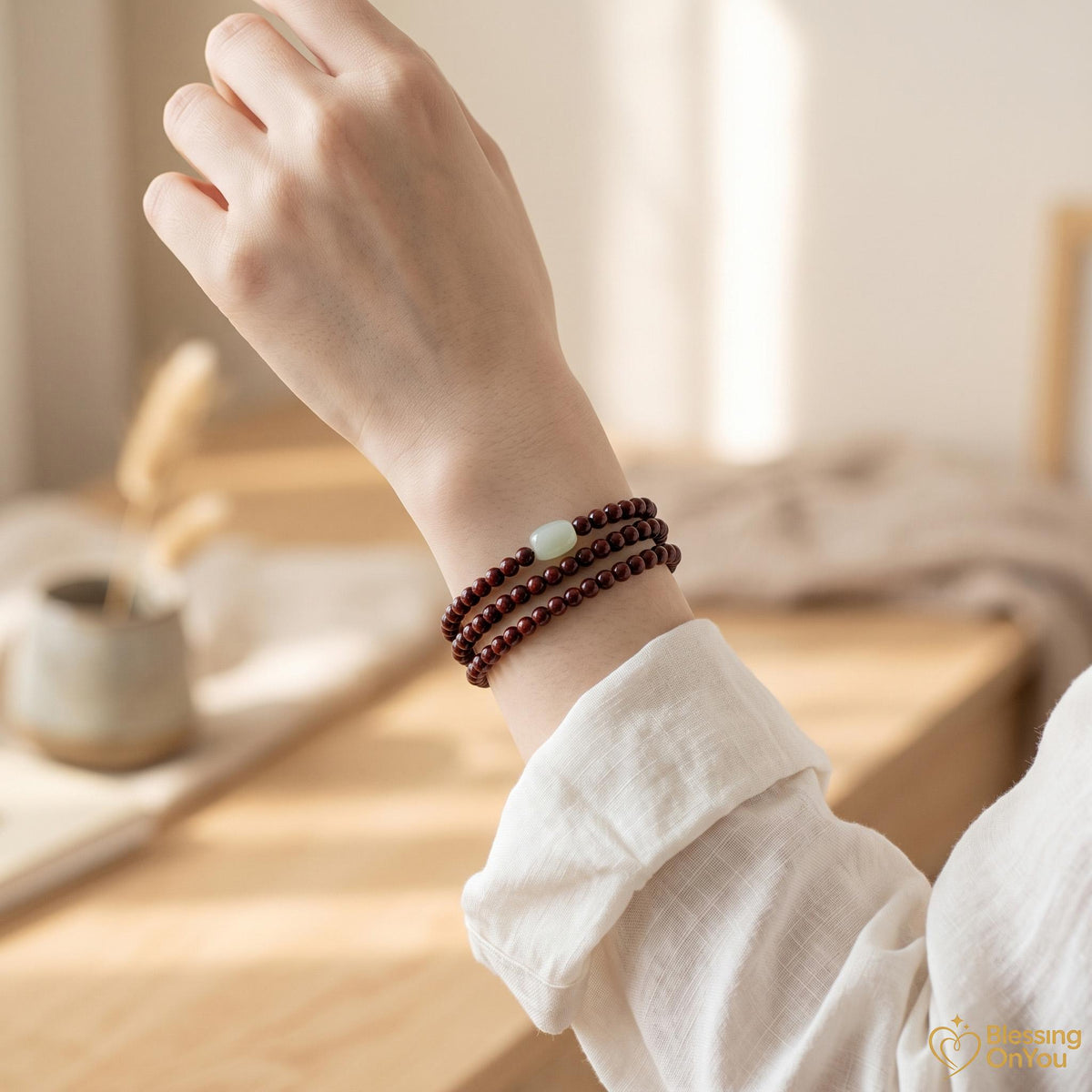 Red Sandalwood Bead Bracelet | Multi Wrap Mala Bracelet | Double Triple Wrap Buddhist Prayer Beads | Minimalist Wood Energy Protection Gift