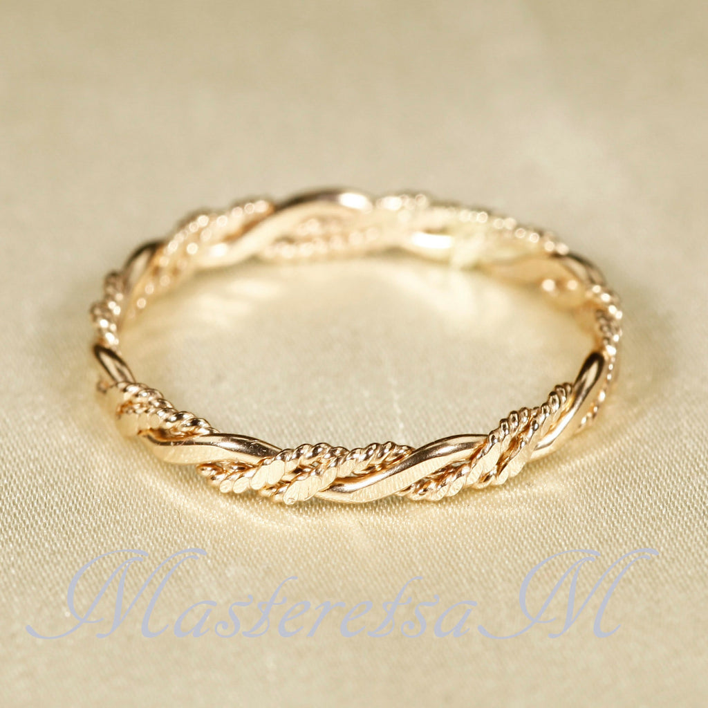 Twist No.6- Twisted Style braided Flat 14K Gold Filled Ring: Stackable 2.2mm Band