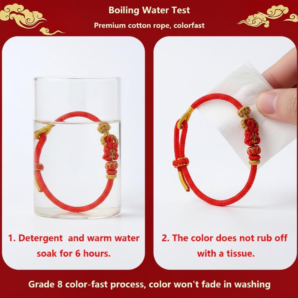 2027 Tai Sui Red String Bracelet, Zodiac Protection Amulet, Handwoven Lucky Knot, Temple Blessed Chinese Red String, Goat Rat Ox Dog