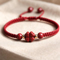 Red String Bracelet,Cinnabar Bracelet,Four Leaf Clover Bracelet, Lucky Charm Jewelry, Good Luck Gift, Handmade Inspired Jewelry Gift For Her