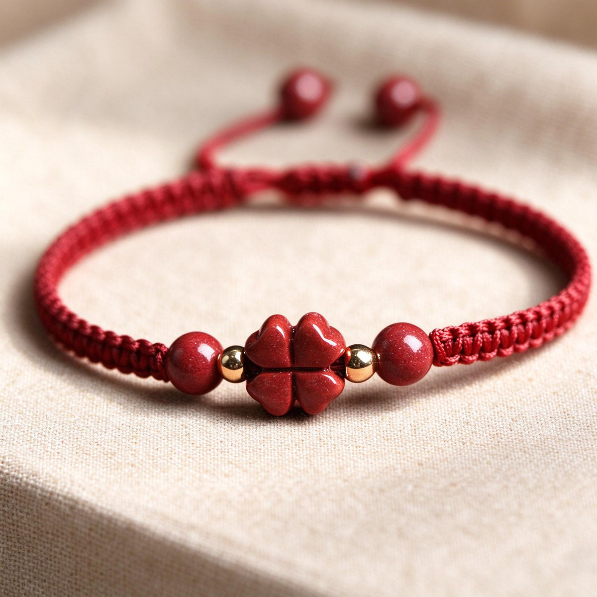 Red String Bracelet,Cinnabar Bracelet,Four Leaf Clover Bracelet, Lucky Charm Jewelry, Good Luck Gift, Handmade Inspired Jewelry Gift For Her