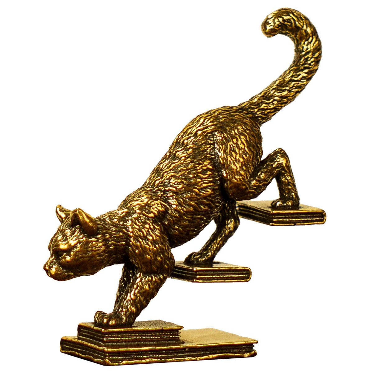Solid Brass Walking Down Stairs Cat Figurine – Retro Playful Feline Sculpture Home Decor