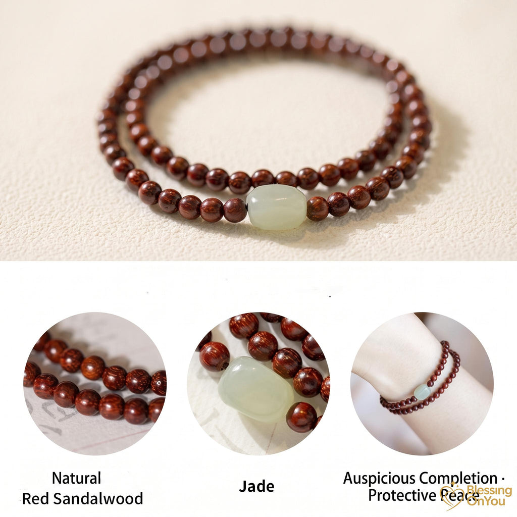 Red Sandalwood Bead Bracelet | Multi Wrap Mala Bracelet | Double Triple Wrap Buddhist Prayer Beads | Minimalist Wood Energy Protection Gift