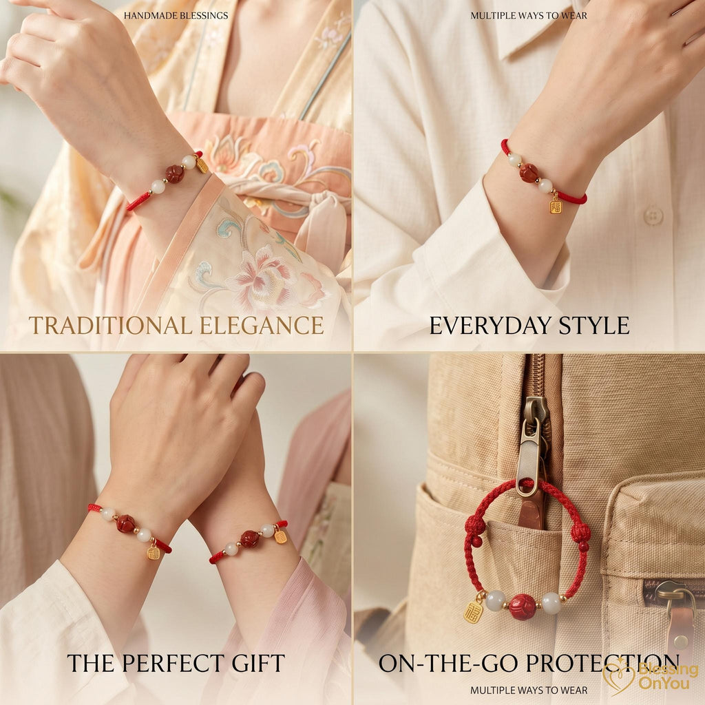 Cinnabar Lotus Red String Bracelet | Buddhist Meditation Bracelet | Handmade Protection Charm | Jade Fu Lucky Spiritual Bracelet Gift
