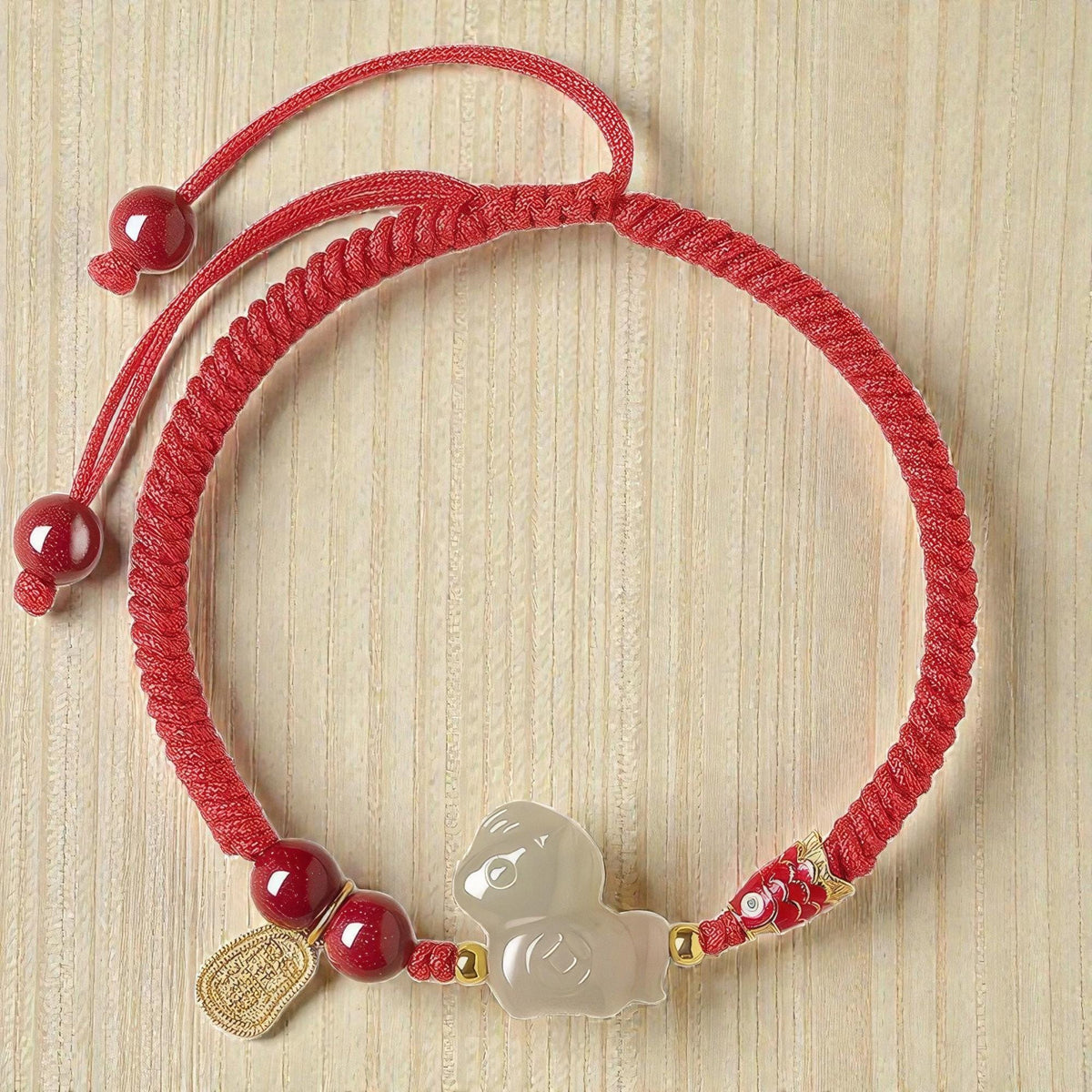 Natural Jade & Cinnabar Protection Bracelet, Temple Blessed, 2026 Horse Zodiac Gift, Good Luck Koi Fish Charm