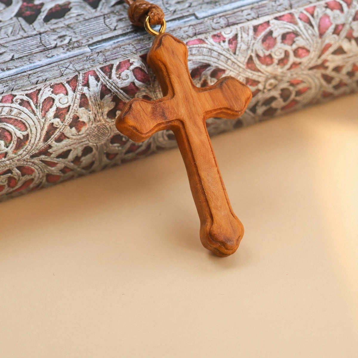 Handmade Olive Wood Cross Necklace