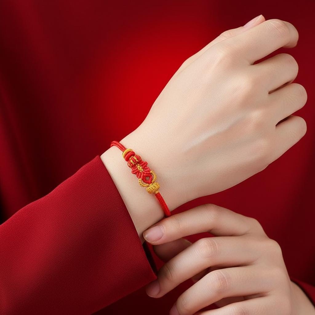2027 Tai Sui Red String Bracelet, Zodiac Protection Amulet, Handwoven Lucky Knot, Temple Blessed Chinese Red String, Goat Rat Ox Dog