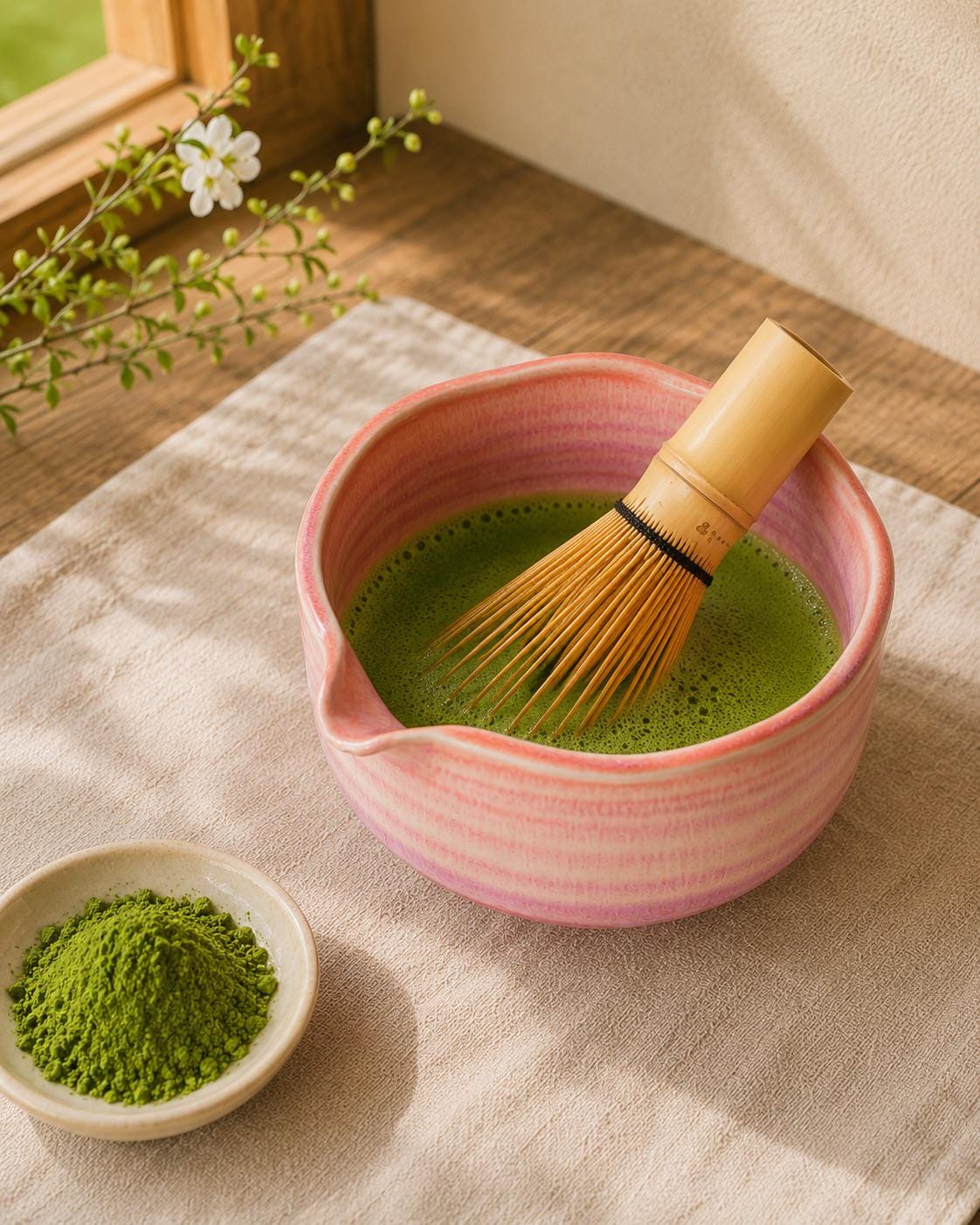 Natural Lavender Fog Matcha Bowl with Chasen Holder Matcha Gift Set Matcha Tea Gift Japanese Matcha Set of 4