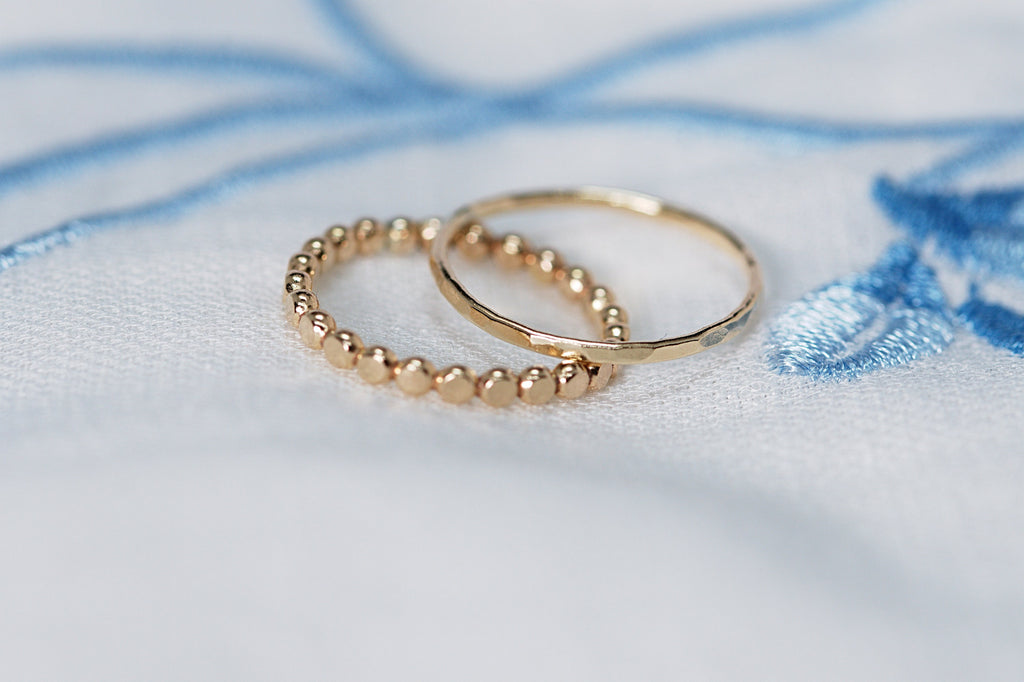 14K Gold Filled Ring Set for 2 flattened bead Ring- Bead Stacking Ring Silver Rose Gold - Minimalist Ring- Stacking Ring Set Gift for Her