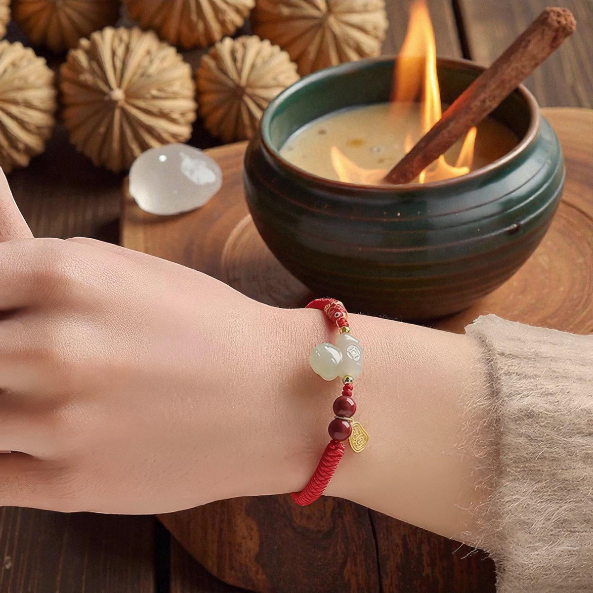 Natural Jade & Cinnabar Protection Bracelet, Temple Blessed, 2026 Horse Zodiac Gift, Good Luck Koi Fish Charm