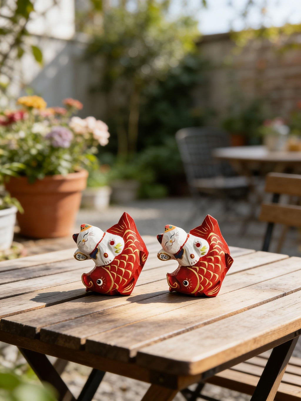 Hand-Carved Wooden Lucky Cat on Fish|Premium Natural Solid Wood|Unique Handmade Decor|Good Luck Figurine|Gift for Animal Lovers & Collectors