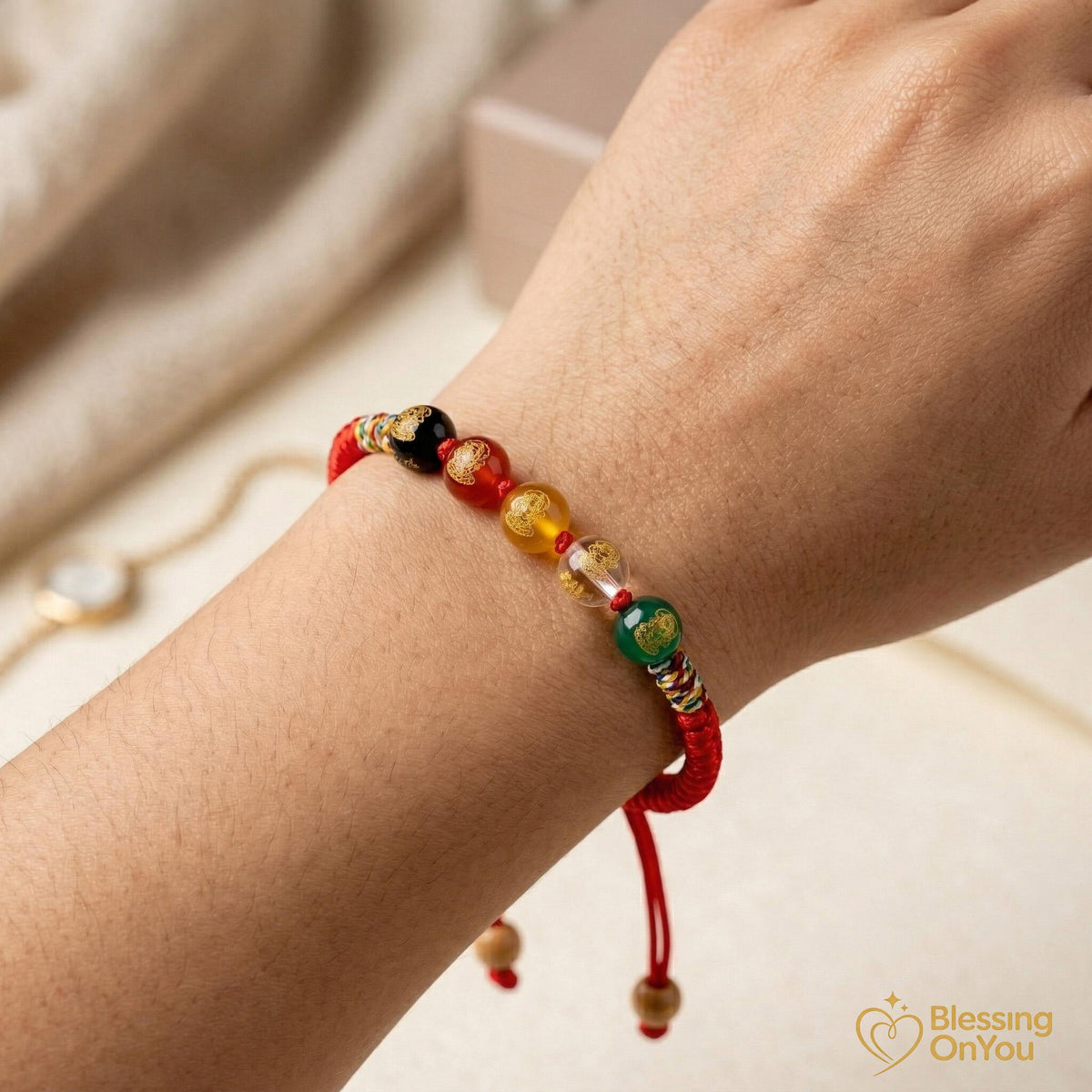 Five Gods Of Wealth Bracelet, 5 Roads Prosperity Bracelet, Woven Hand Rope, Buddhist talisman, Feng Shui Good Luck, Abundance & Protection