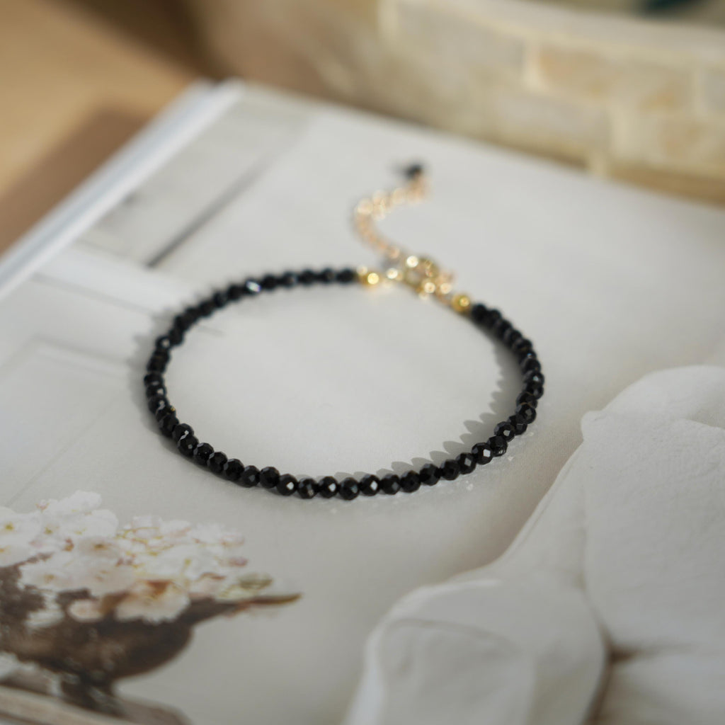 Natural 3mm Black Tourmaline Bracelet - Grounding Stone Shield Against Negative Energy - Protection Healing Crystal Bracelet Gift for her