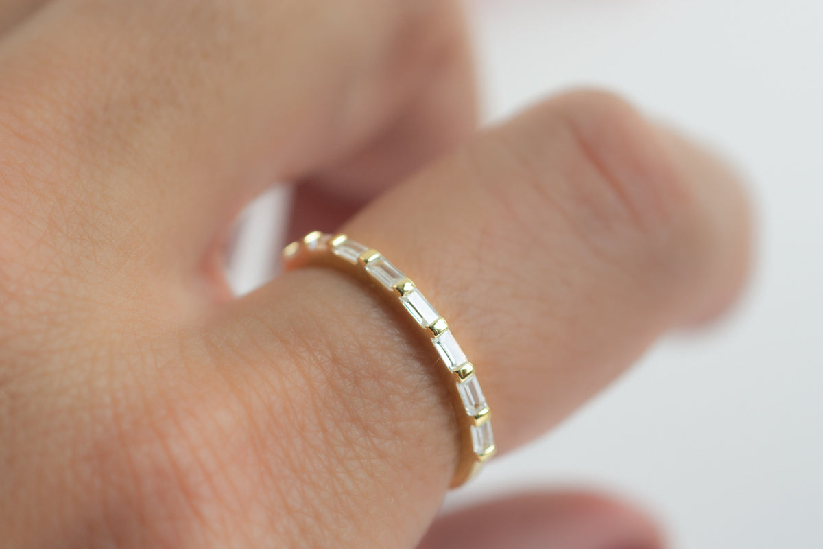 Dainty Baguette Stacking Ring, Gold Minimalist Ring, CZ Ring, Simple Diamond Ring, Silver Ring, Thin Ring, Gift for Her, Delicate Ring