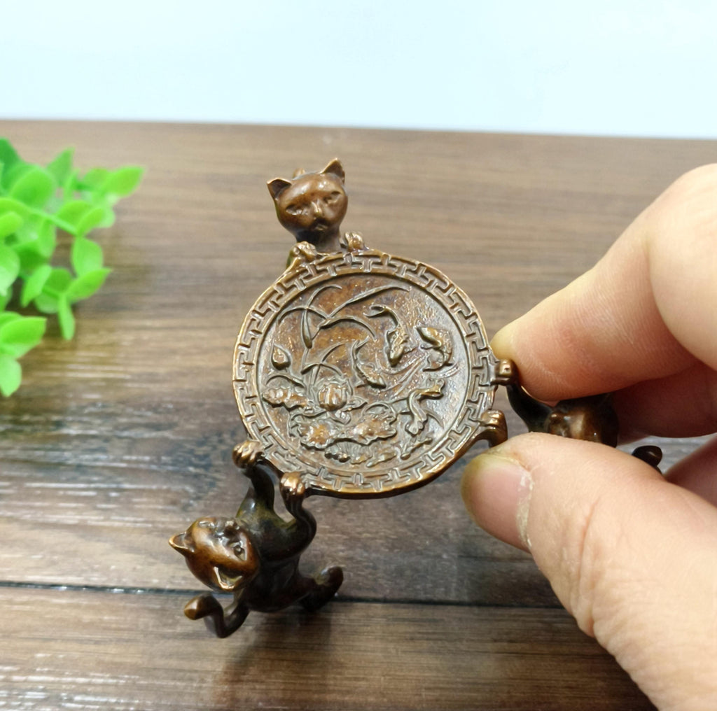 Pure copper Retro three cats dragon fish candlestick stand/home desktop decoration ornament