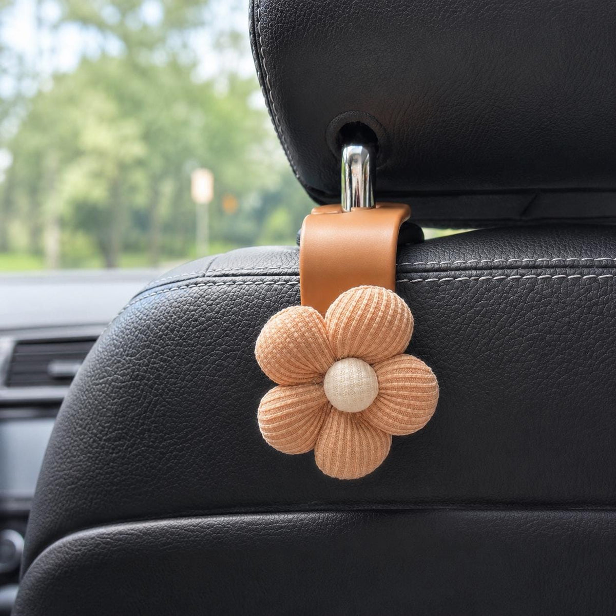 Crochet Flower Car Seat Hook, Cute Headrest Purse Hanger, Shopping Bag Holder, Floral Vehicle Organizer, Handbag and Back Seat Accessory