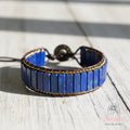 Natural Lapis Lazuli Tube Beaded Braided Bracelet – Blue Gemstone Jewelry – Boho Stackable Bracelet, Adjustable