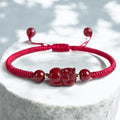 Hand-Carved Cinnabar Pixiu Bracelet | Red String Chinese Knot Prosperity Charm