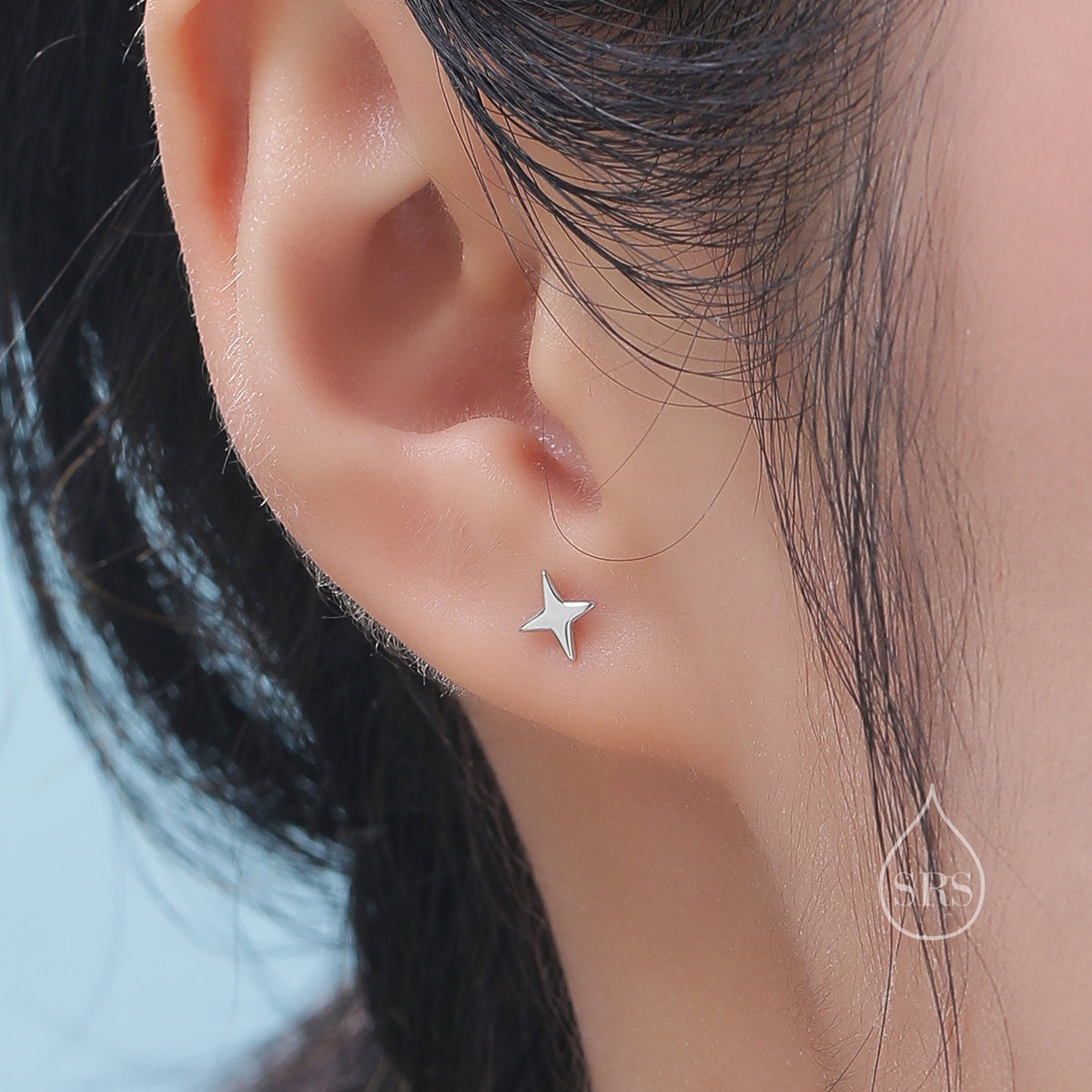 Four Point Star Stud Earrings in Sterling Silver, Tiny Celestial Stud, Gold or Silver, Tiny Star Earrings
