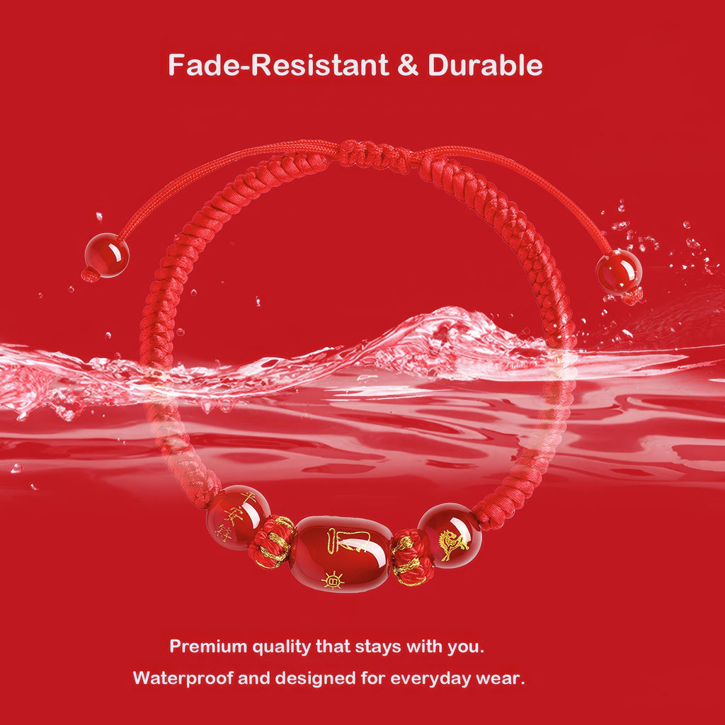 2027 Year of the Goat Protection Bracelet, Red String Agate Amulet, Feng Shui Good Luck Gift for Zodiac Goat, Rat, Ox, Dog