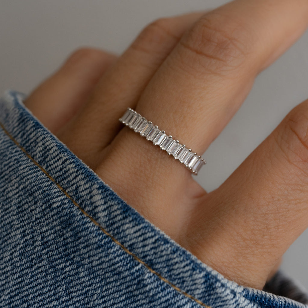 Baguette Ring, Diamond Eternity Band, Statement Ring, Eternity Ring, Engagement Ring, Promise Ring, Minimalist Ring, Gift For Wife