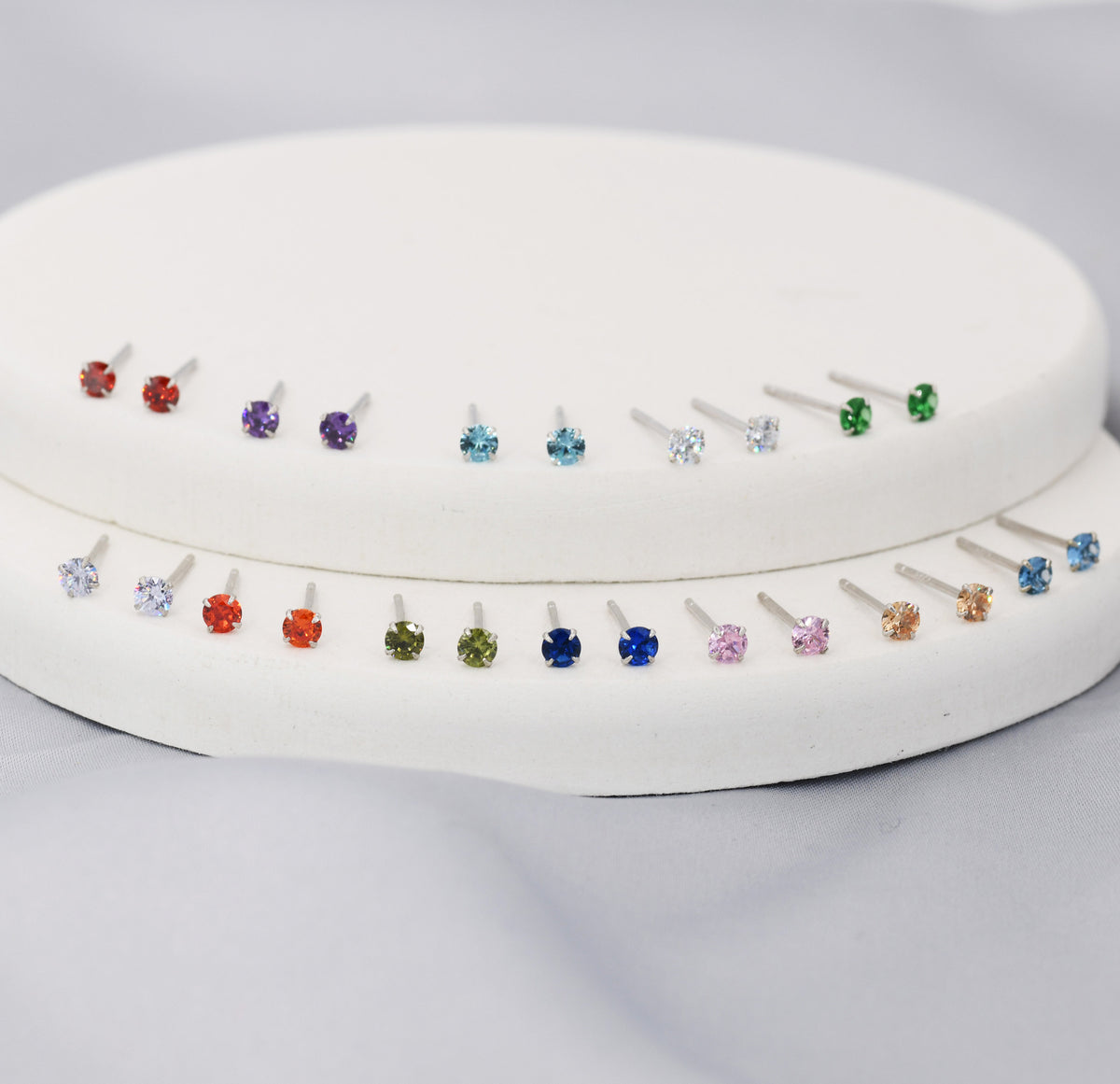 Sterling Silver Tiny Birthstone Stud Earrings, 3mm Birthstone CZ Earrings, Stacking Earrings