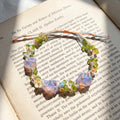 Woven Rope Bracelet with Raw Crystals and Pastel Flowers – Botanical Fairycore Jewelry