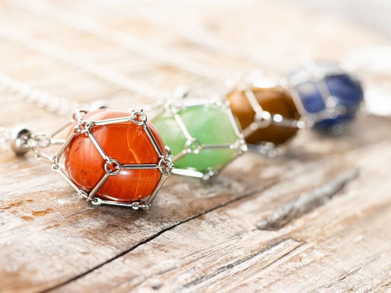 18k Gold Plated Crystal Holder Necklace: Interchangeable Stone Pendant