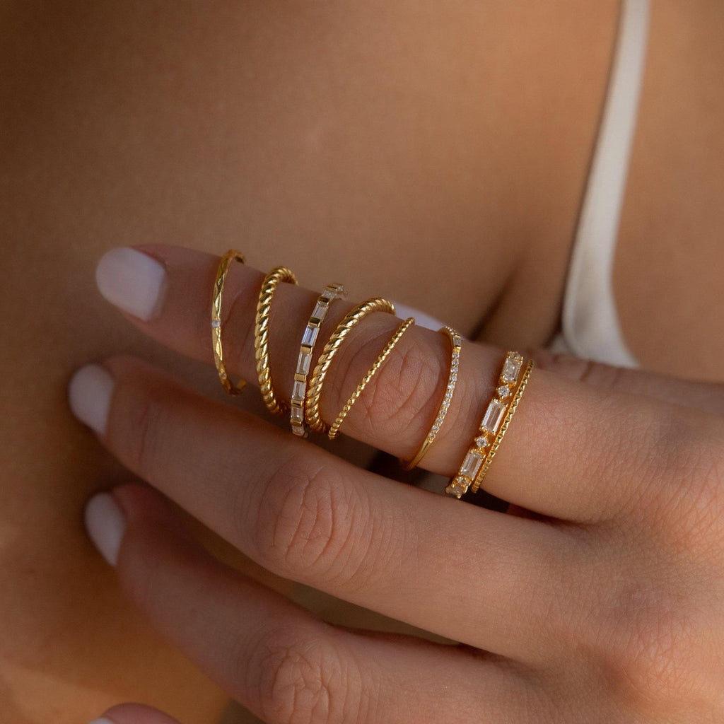Dainty Diamond Ring Set by Seven Lucky Gifts • Set of 3 Dainty Gemstone Stacking Rings • Bridal Jewelry • Birthday Gift for Her