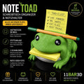 Note Toad | Frog Desk Organizer & Note Holder | Sticky Note Holder with Pen Tray | 3D-Printed Desk Decor