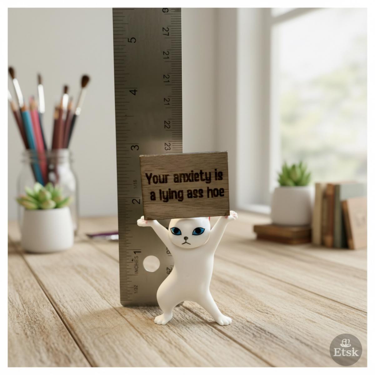 Funny Cat Figurine Your Anxiety Is a Lying Ass Sassy Mental Health Gift Blunt Affirmation Decor Anxiety Relief Self Care Desk Cat