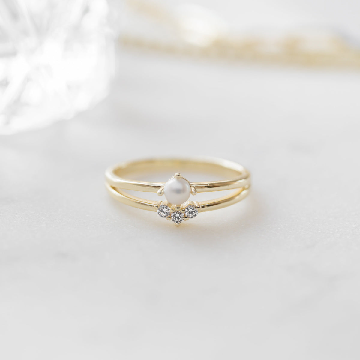 Pearl Ring Set Dainty Pearl Ring Gold Pearl Ring Stacking Ring Simple Ring June Birthstone Minimalist Ring Bridal Jewelry