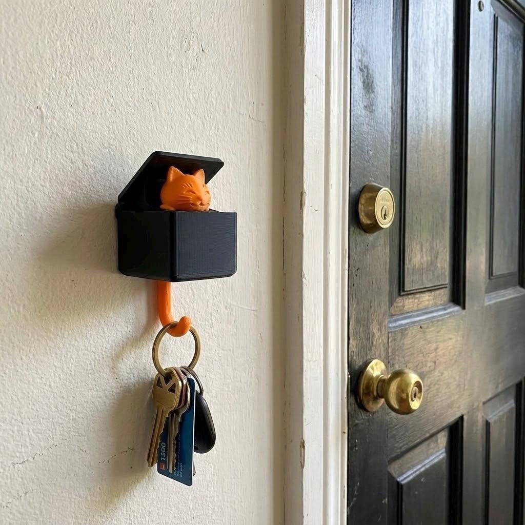 Interactive Pop-Up Cat Key Holder | Surprise Wall Hook | Peek-a-Boo Hanger for Entryway | Unique Cat Lover Gift