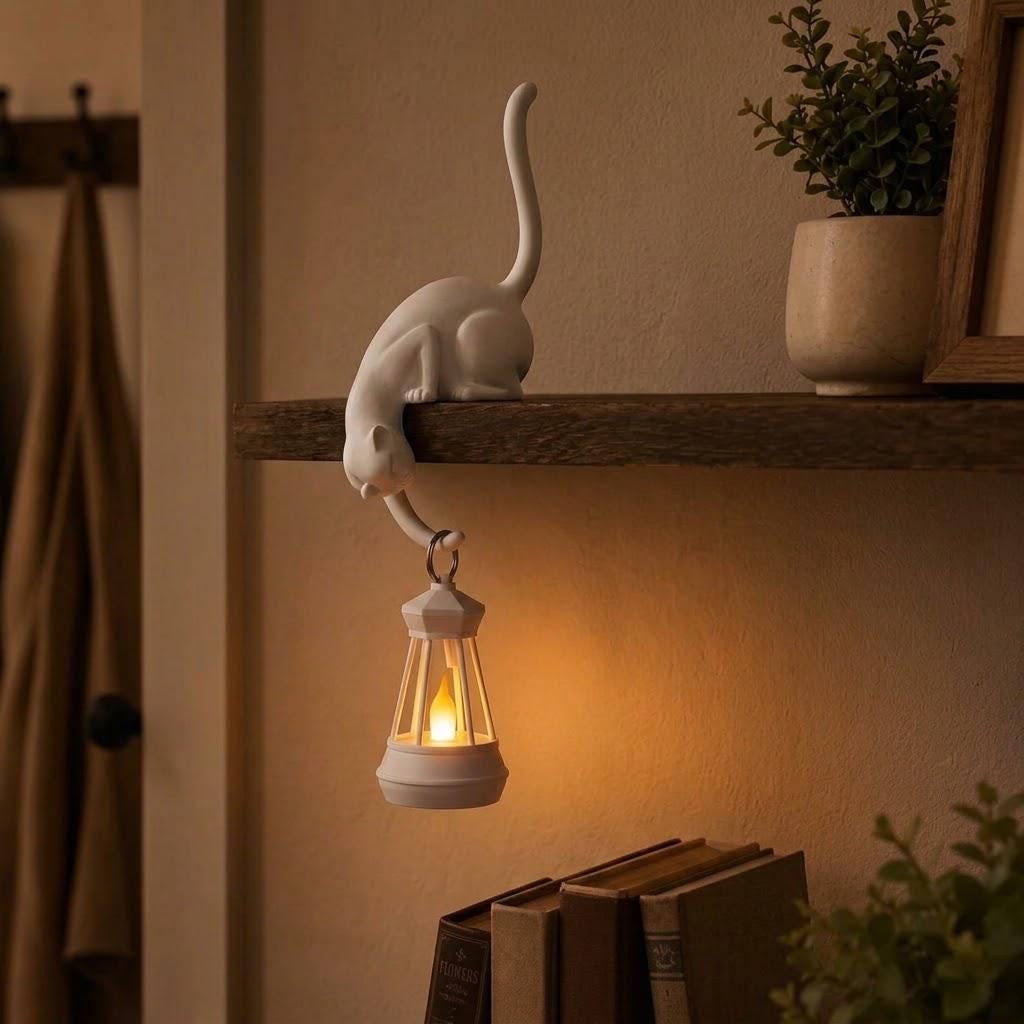 Cat Lantern Shelf Decor | Hanging Tealight Holder | Cat Lover Gift | Halloween Decoration