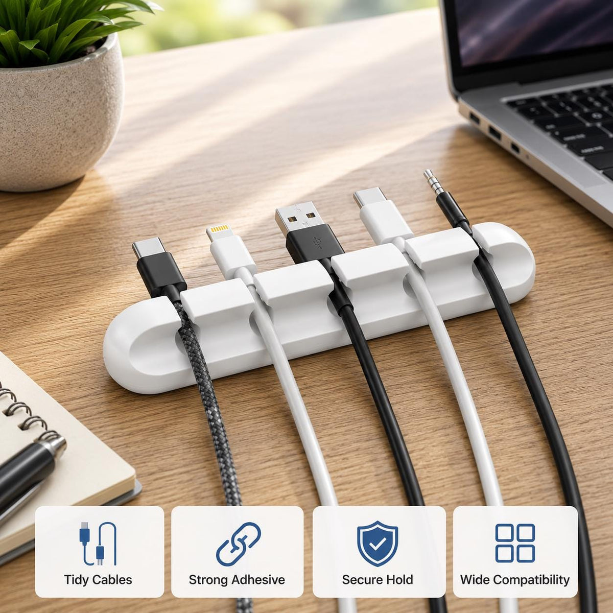 Cable Holder Clips, Adhesive Cord Organizer, Desk Wire Management for USB Charging Cable Nightstand