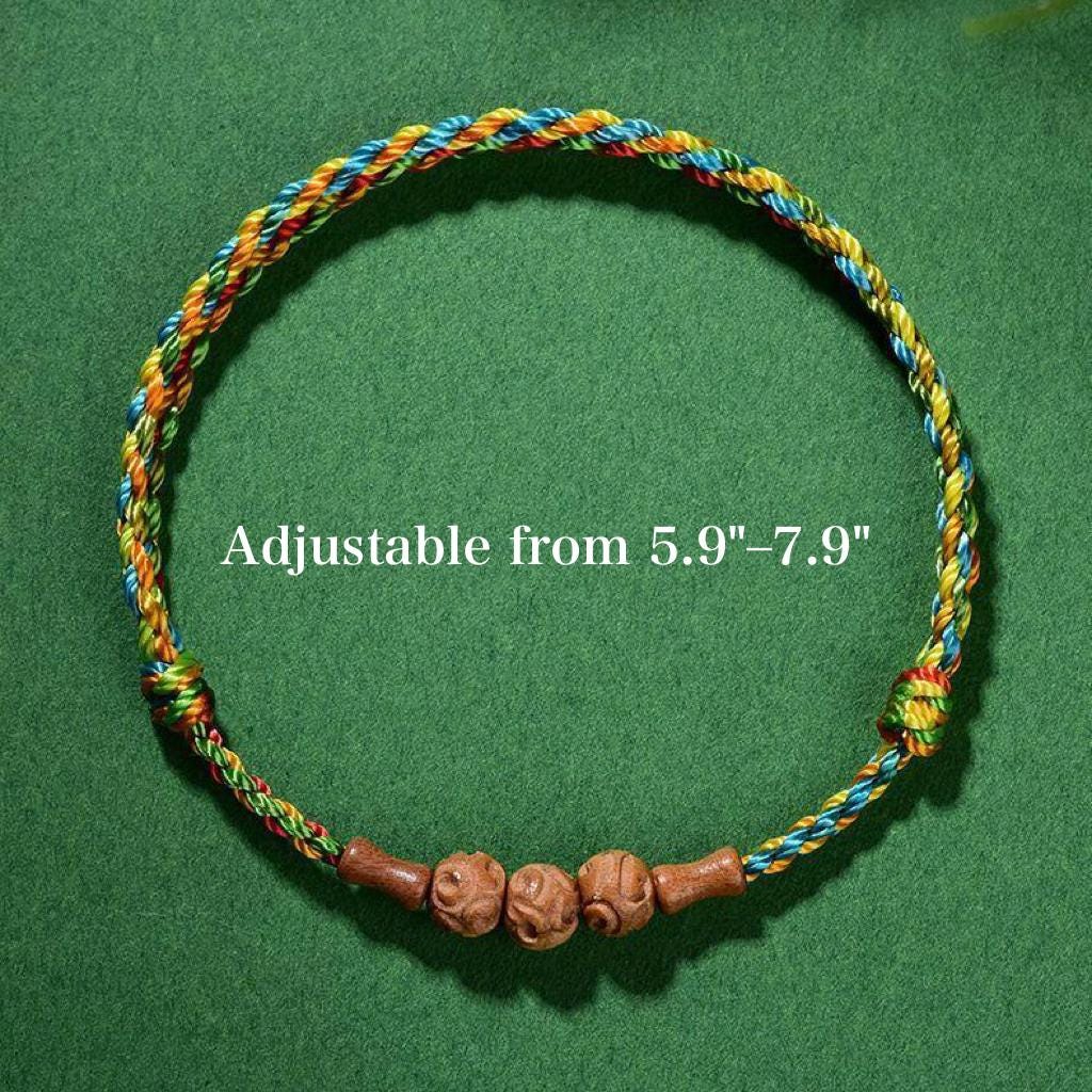 Buddhist Spiritual Five Color Bracelet,Red string bracelet ,Temple Blessed Peach Wood Charm,Feng Shui Protection Amulet