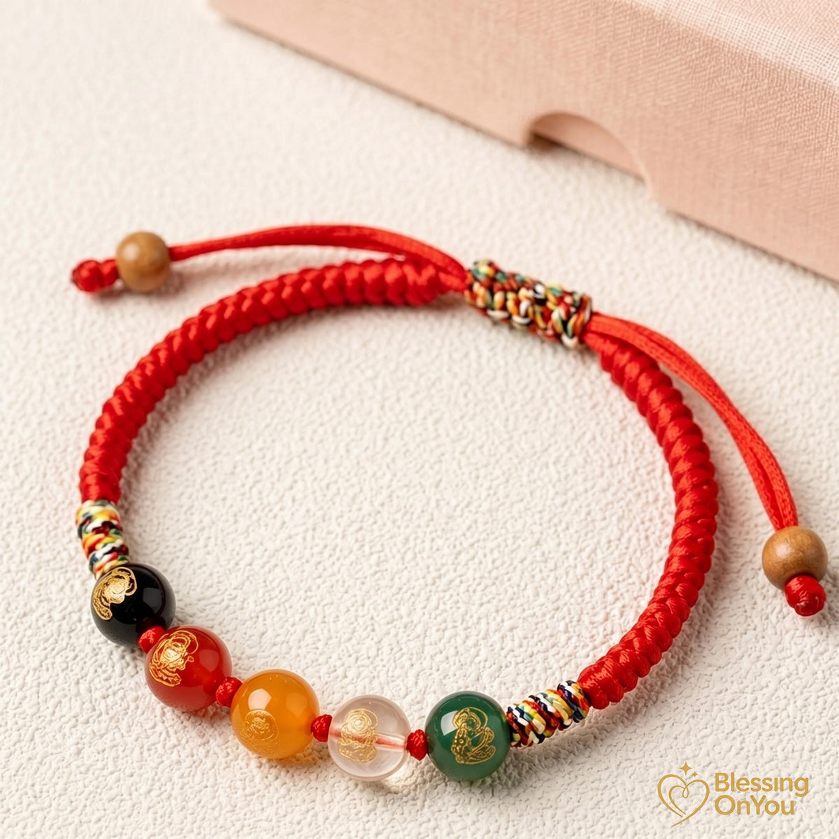 Five Gods Of Wealth Bracelet, 5 Roads Prosperity Bracelet, Woven Hand Rope, Buddhist talisman, Feng Shui Good Luck, Abundance & Protection