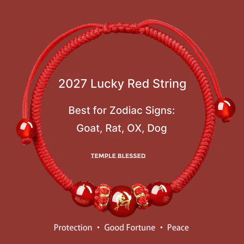 2027 Zodiac Protection Bracelet, Red String Agate Amulet, Energy Shield for Year of the Goat, Temple Blessed Gift