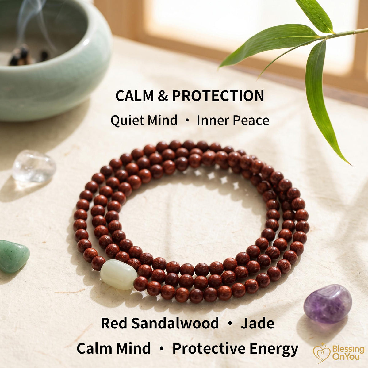 Red Sandalwood Bead Bracelet | Multi Wrap Mala Bracelet | Double Triple Wrap Buddhist Prayer Beads | Minimalist Wood Energy Protection Gift