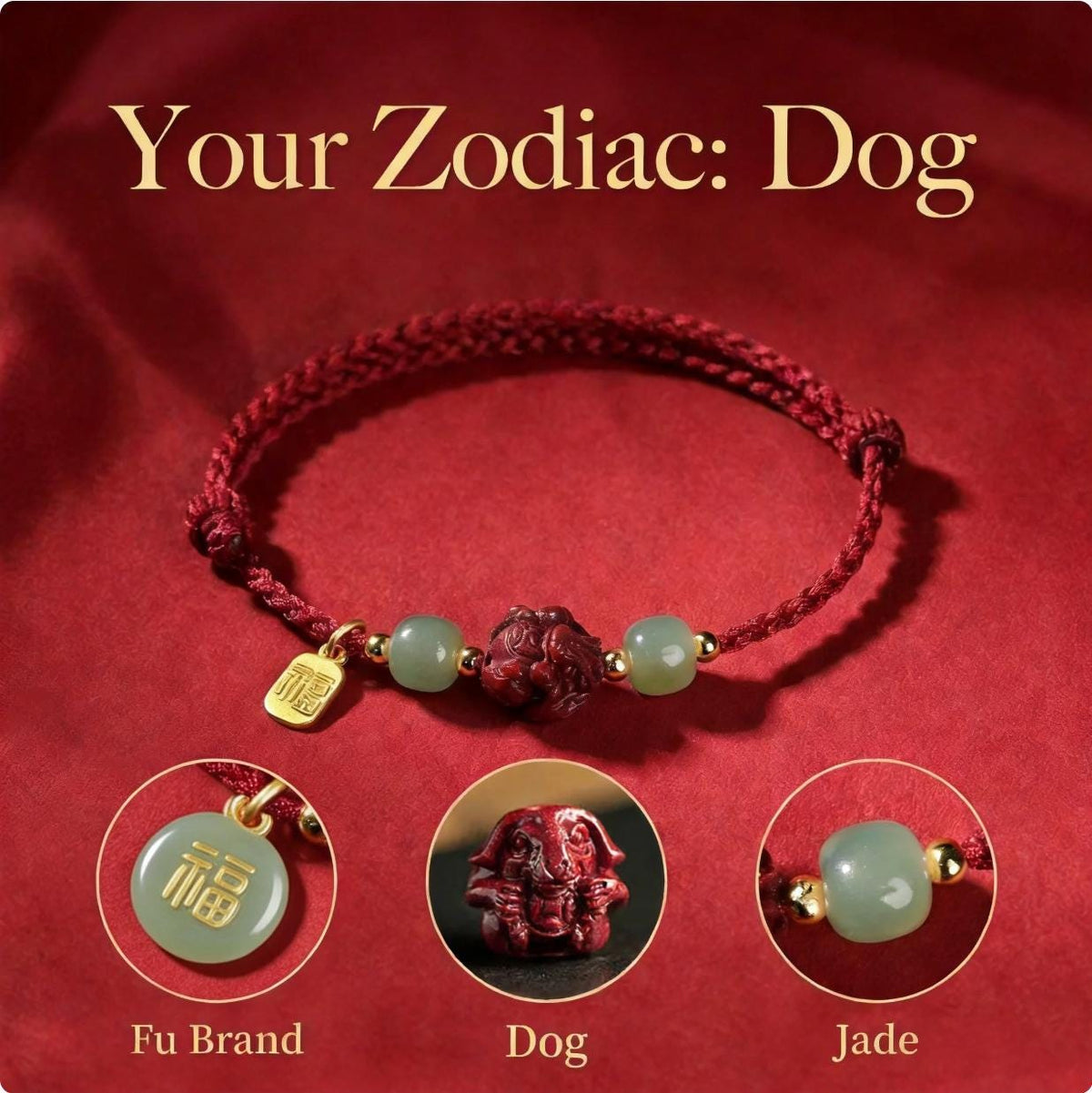 Zodiac Red String Bracelet,Cinnabar Animal Charm, Jade Beads, Fu Lucky Charm,Adjustable Protection Bracelet, Handmade Knot, Gift for Her Him
