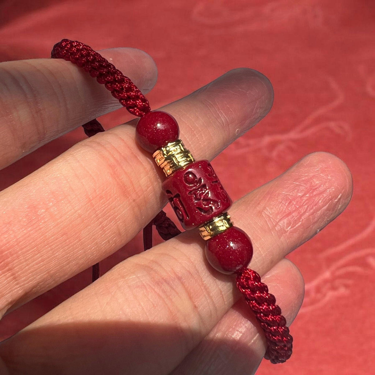 Cinnabar Mantra Bracelet, Spinning Prayer Wheel Red String Bracelet, Mount Putuo Blessed Jewelry, Zodiac Gift