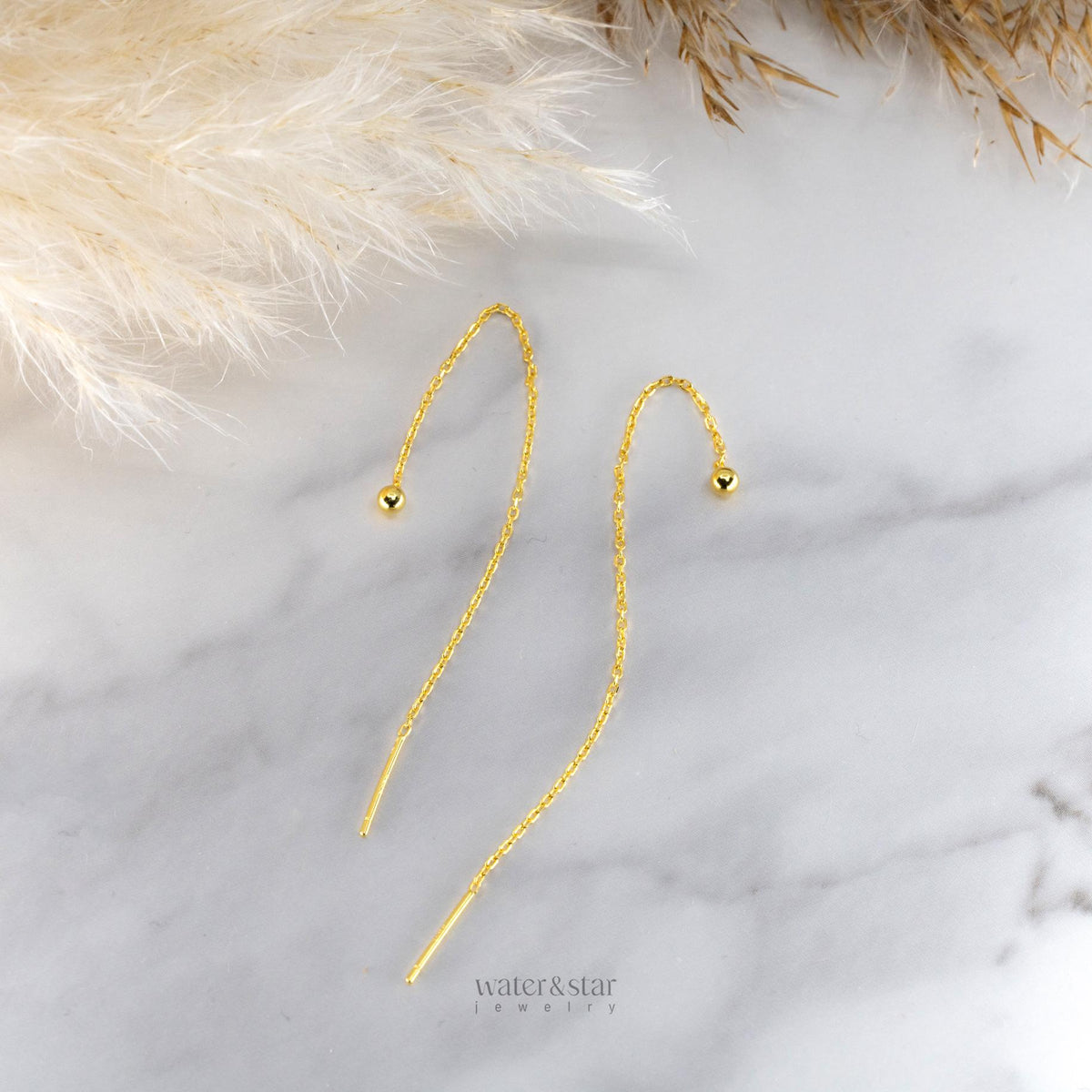 18K Gold Plated Ball Threader Earring: Sterling Silver Double Piercing Chain, second piercing earring, gift for ear piercing, pull through