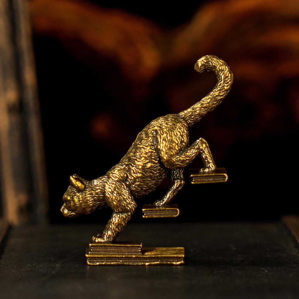 Solid Brass Walking Down Stairs Cat Figurine – Retro Playful Feline Sculpture Home Decor