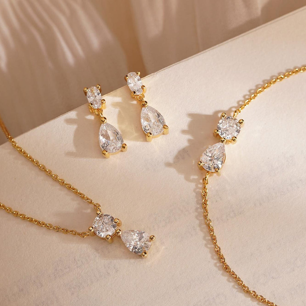 Minimalist Diamond Jewelry Set, Wedding Jewellry Set of Earrings Necklace Bracelet, Diamond Jewelry, Bridesmaid Gift, Bridal Gift for Her