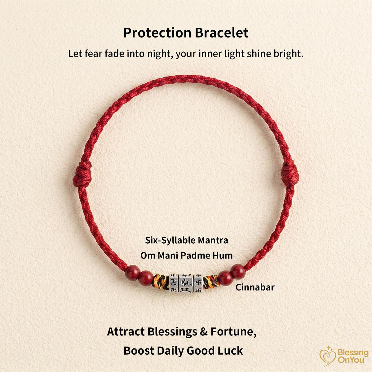 Tibetan Six Syllable Mantra Bracelet | Handwoven Red String Protection Bracelet | Cinnabar Energy Amulet | Buddhist Blessing Gift