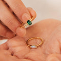Emerald Solitaire Ring by Seven Lucky Gifts • Vintage Emerald Diamond Engagement Ring • Statement Art Deco Jewelry • Gift for Mom