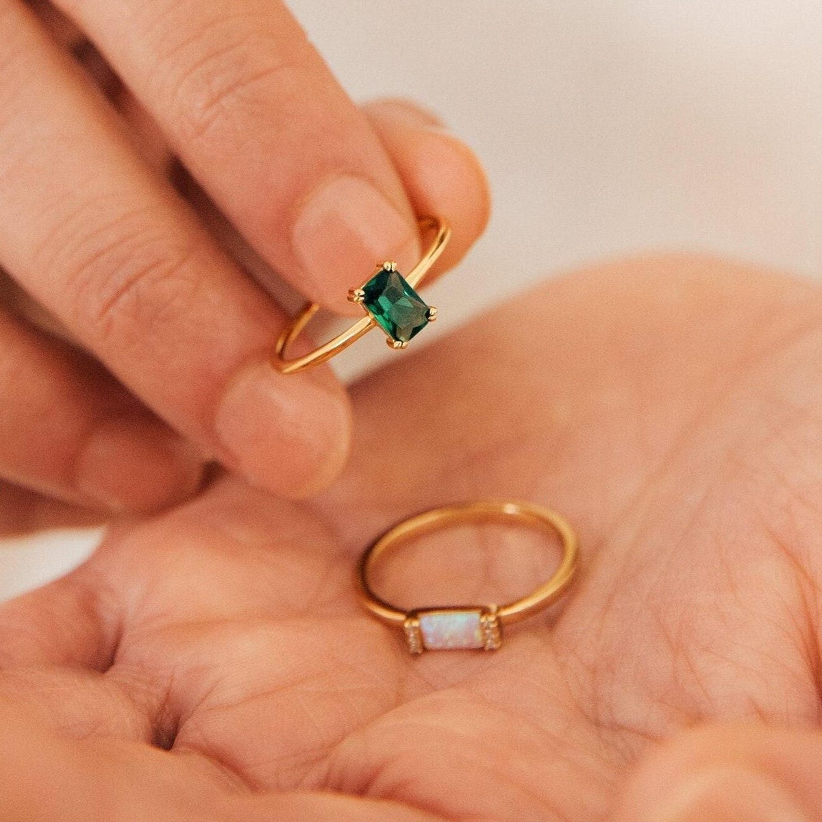 Emerald Solitaire Ring by Seven Lucky Gifts • Vintage Emerald Diamond Engagement Ring • Statement Art Deco Jewelry • Gift for Mom